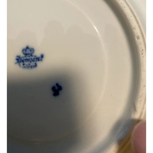 Antique Koenigszelt Silesia Blue Lace Flowers Strawflower Saucer Set of 2 - Picture 6 of 6